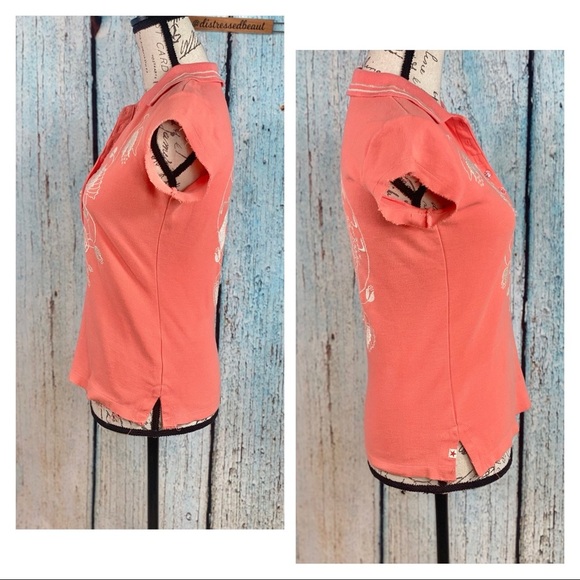 Johnny Was Coral Embroidered Cotton Polo Top - Picture 4 of 14